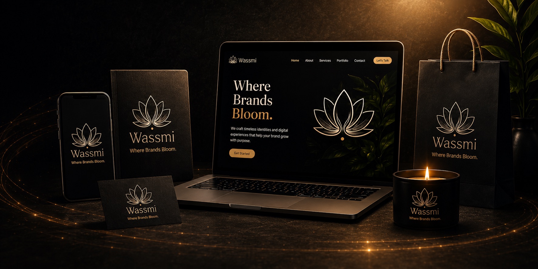 The brand applied across real-world mockups